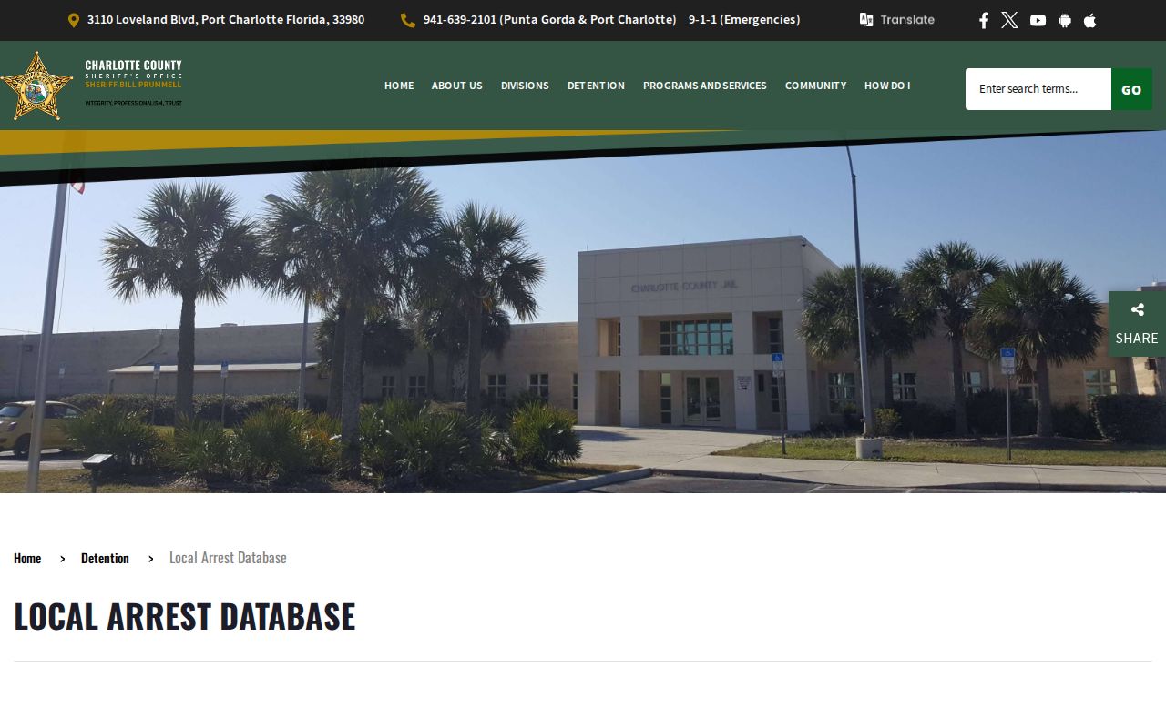 Charlotte County Local Arrest Database official roster page