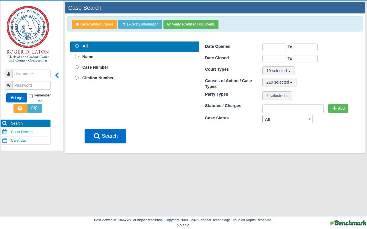 Charlotte County Clerk official court records search interface