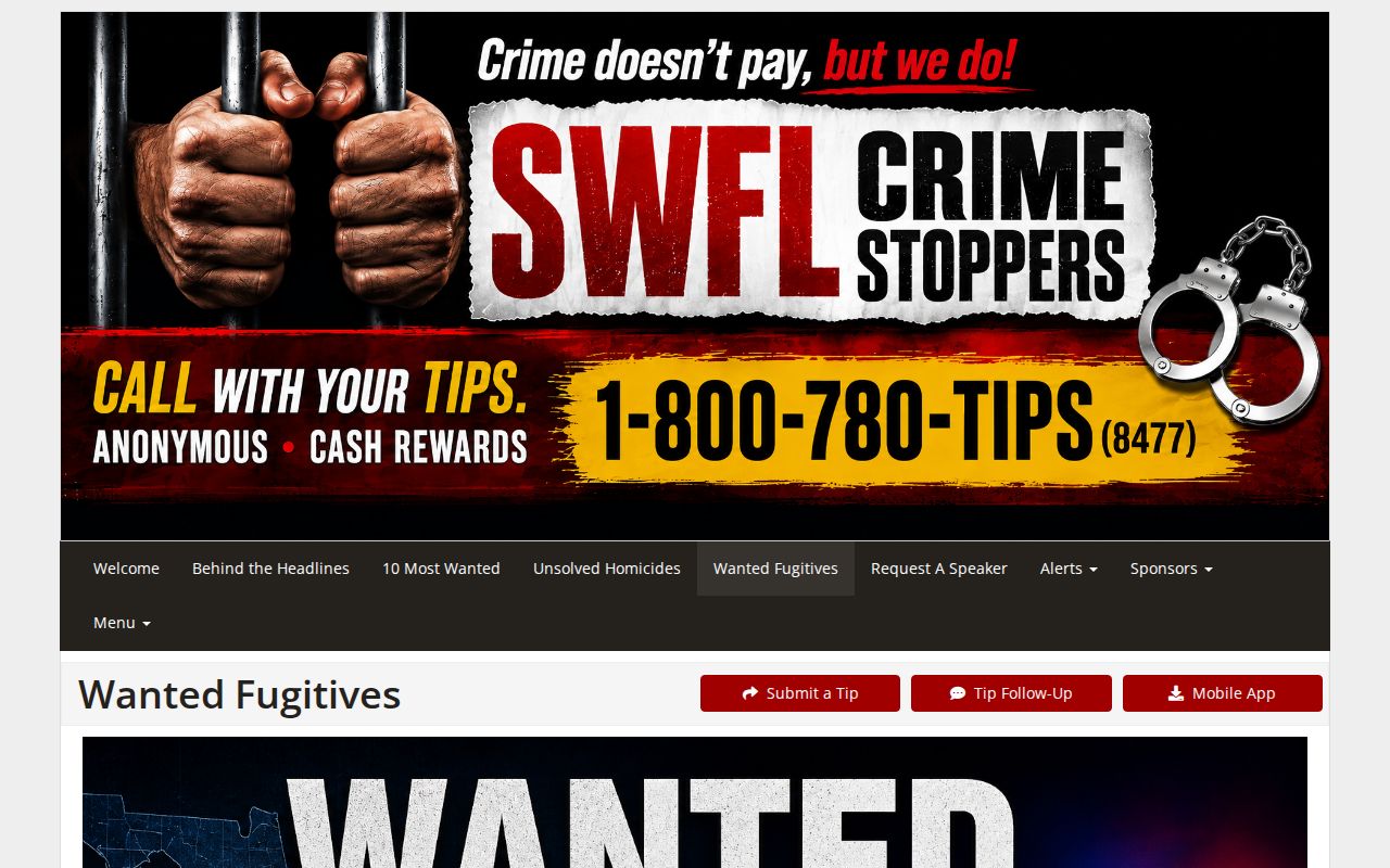 Southwest Florida Crime Stoppers regional wanted-person resource including Charlotte County