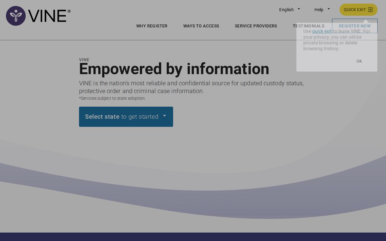 VINELink custody search and notification service entry page